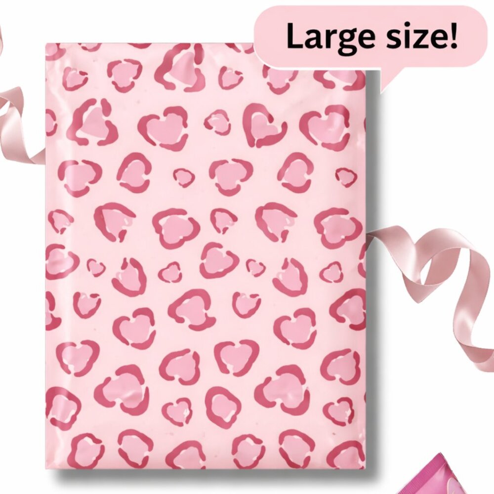 20ct Large 14.5 x 19 Leopard Hearts Poly Mailers